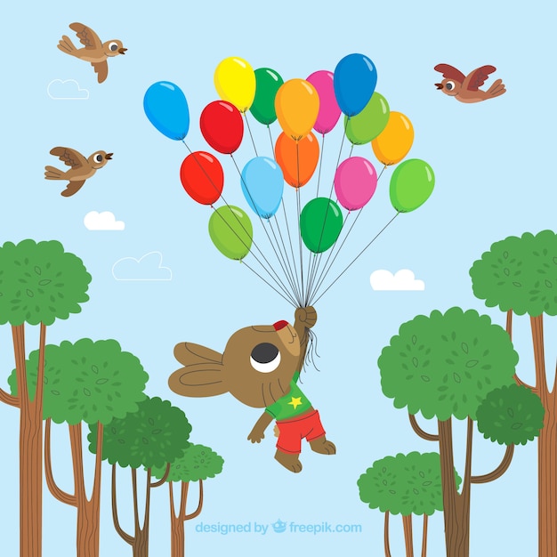 Vector gratuito fondo de globos de coloridos con lindo conejito