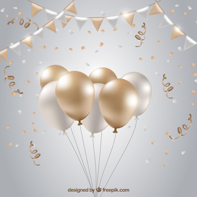 Fondo de globos dorados y blancos para celebrar