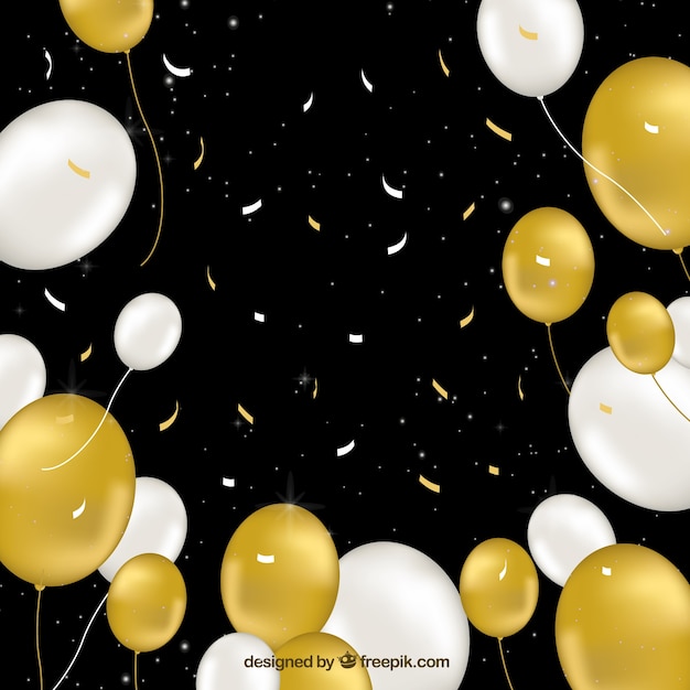 Fondo de globos dorados y blancos para celebrar