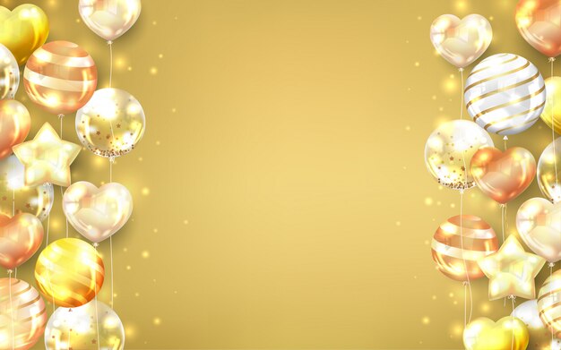 Fondo de globos de oro con espacio de copia