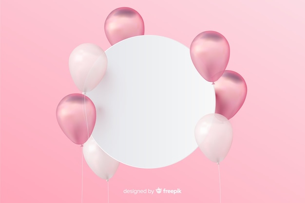 Fondo de globos tridimensionales y brillantes con banner vacío