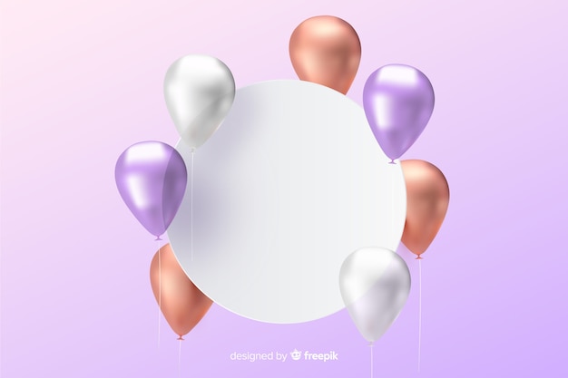 Fondo de globos tridimensionales y brillantes con banner vacío