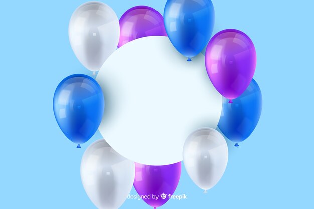 Fondo de globos tridimensionales y brillantes con banner vacío