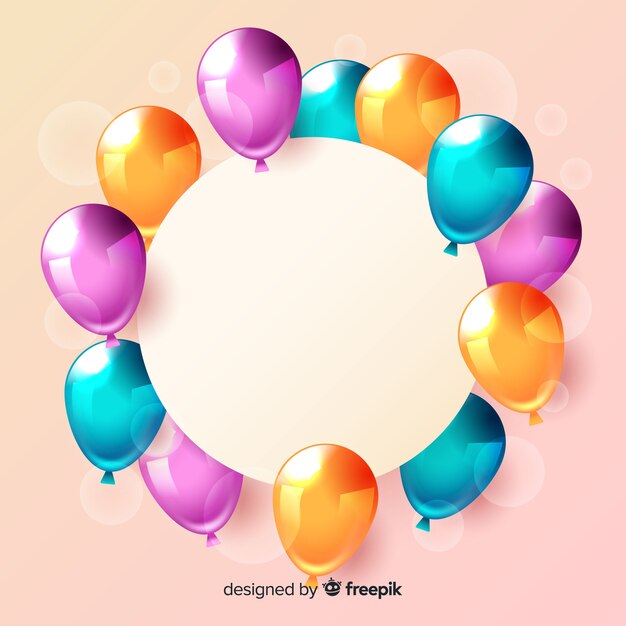 Fondo de globos tridimensionales y brillantes con banner vacío