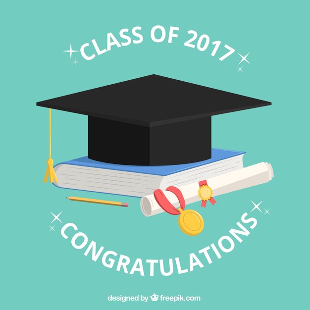 Fondo de gorro de graduación con libro y diploma 