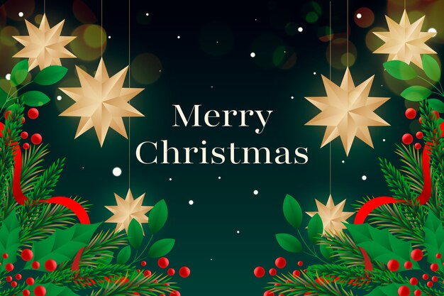 Fondo gradiente para la celebración de la temporada de Navidad con estrellas y acebo