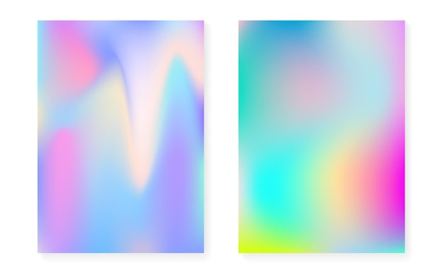 Fondo de gradiente de holograma con cubierta holográfica Estilo retro de los años 90 y 80 Plantilla gráfica iridiscente para aplicación móvil de banner de póster de volante Gradiente de holograma mínimo multicolor