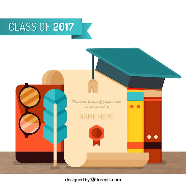 Vector gratuito fondo de graduación con variedad de objetos planos