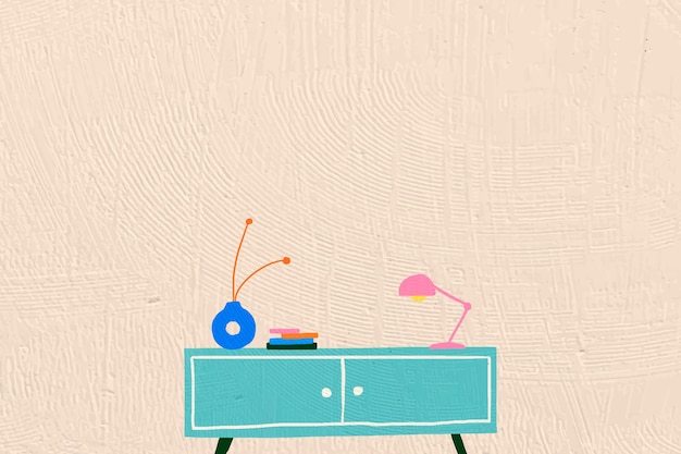 Fondo gráfico plano interior en diseño colorido dibujado a mano