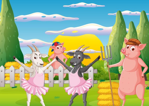 Fondo de granja con animales felices