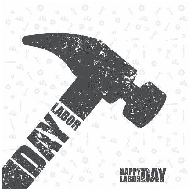 Vector gratuito fondo grunge del día del trabajo con un martillo plano