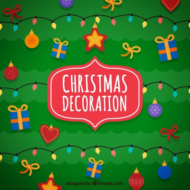 Vector gratuito fondo de guirnaldas de luces y elementos navideños 