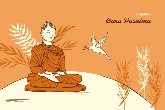 Fondo de guru purnima dibujado a mano con estatua