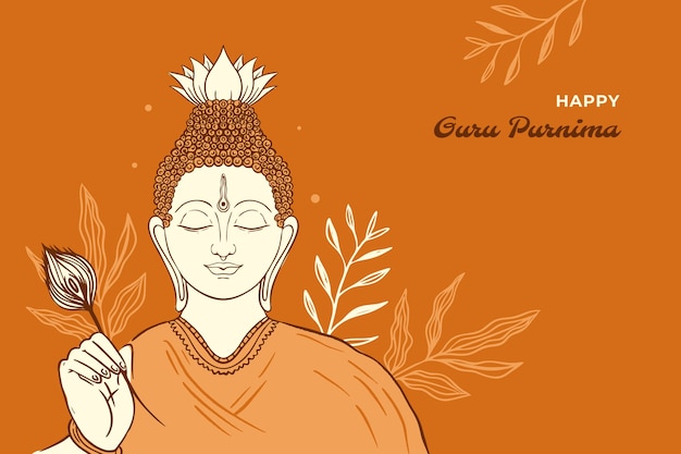 Fondo de guru purnima dibujado a mano con estatua