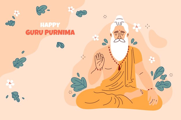 Fondo de guru purnima dibujado a mano con monje barbudo