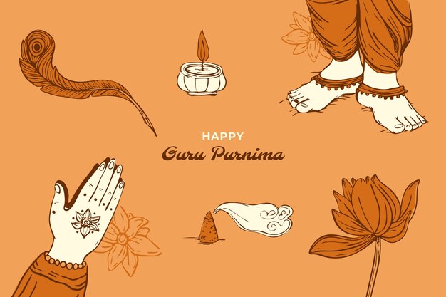 Fondo de guru purnima dibujado a mano