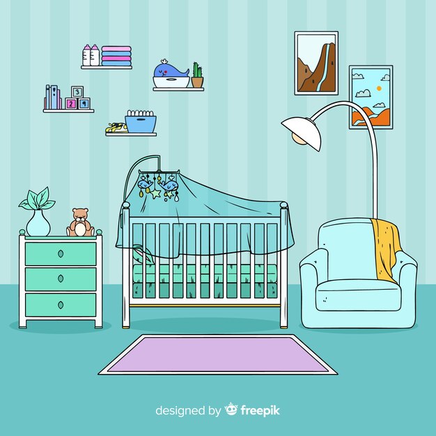 Fondo habitación bebé dibujada a mano