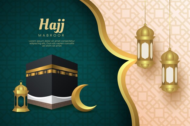 Fondo de hajj degradado con meca y linternas