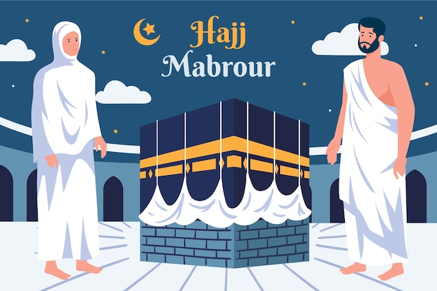 Vector gratuito fondo hajj plano con la meca y la gente