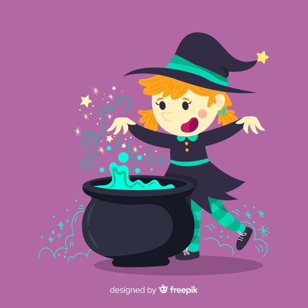 Fondo de halloween con bruja linda