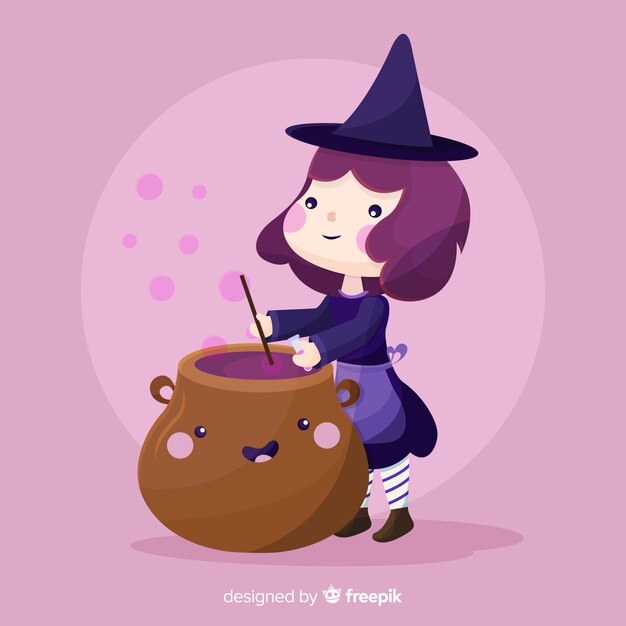 Fondo de halloween con bruja linda