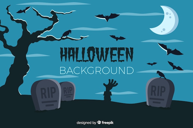 Fondo de halloween con diseño plano de cementerio