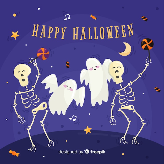 Vector gratuito fondo de halloween con esqueletos