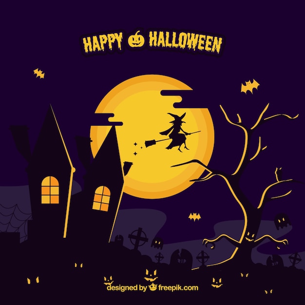 Vector gratuito fondo de halloween con fantasmas y bruja