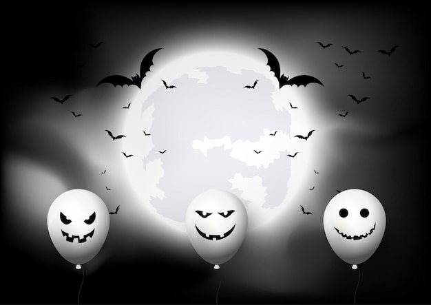 Vector gratuito fondo de halloween con globos y murciélagos contra el paisaje lunar 0309