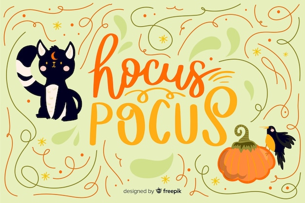 Vector gratuito fondo de halloween hocus pocus con diseño plano