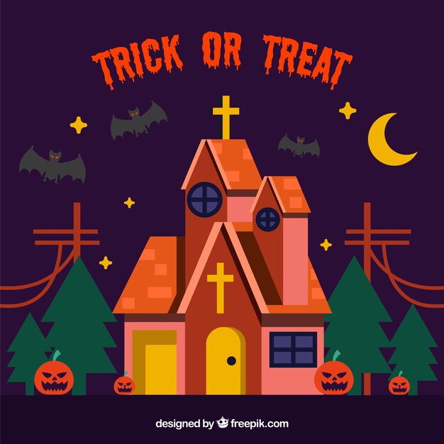 Fondo de halloween con iglesia terrorífica