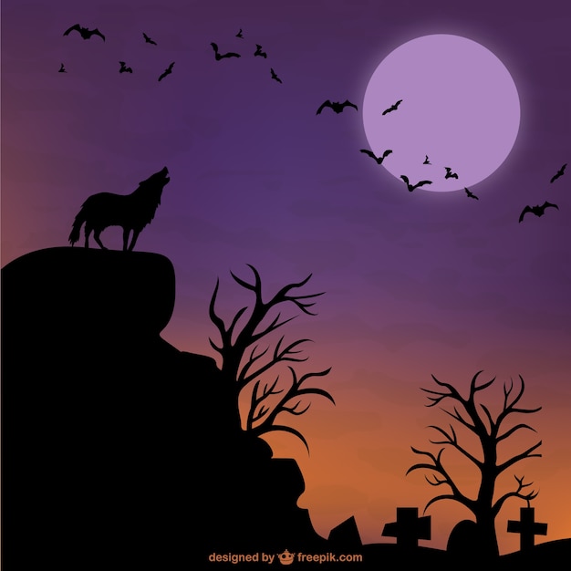 Fondo de Halloween con lobo y luna