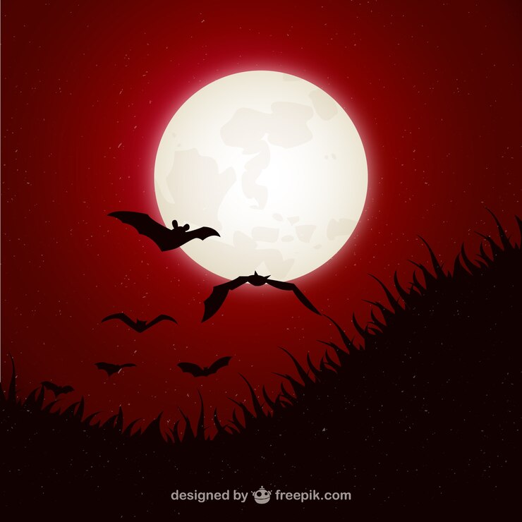 Vector gratuito fondo de halloween con luna y murciélagos