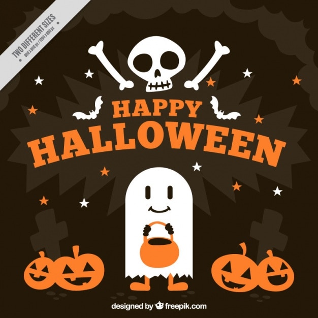 Vector gratuito fondo de halloween con un simpático fantasma