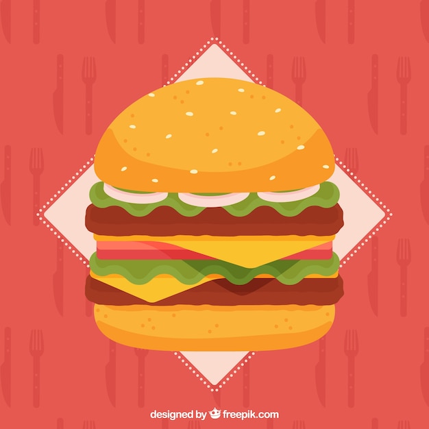 Vector gratuito fondo de hamburguesa apetitosa en diseño plano