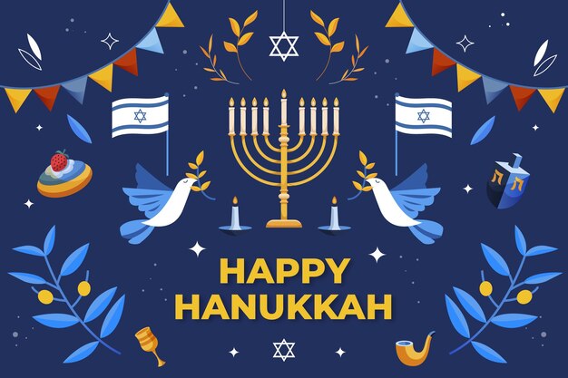 Fondo de hanukkah plano dibujado a mano