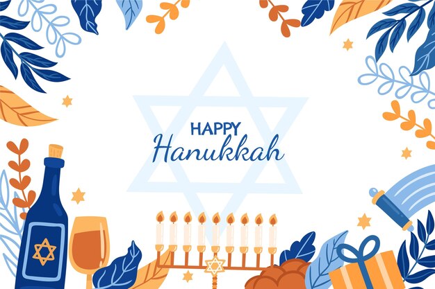 Fondo de hanukkah plano dibujado a mano