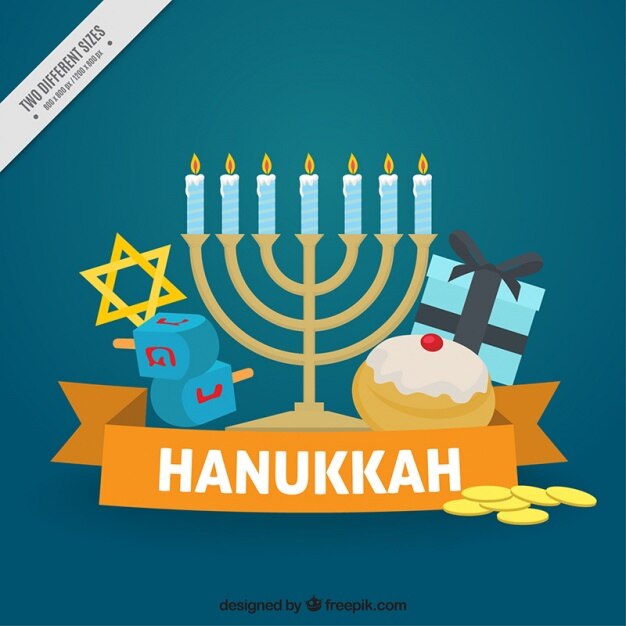 Fondo de hanukkah plano con peonzas y candelabro