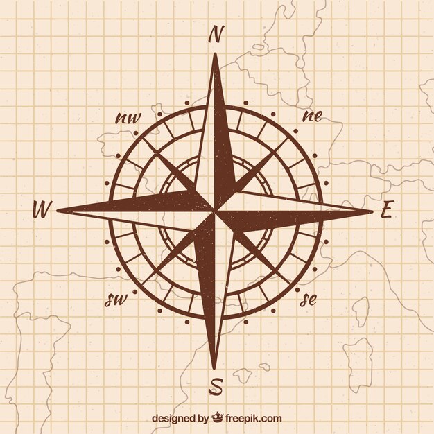 Fondo hecho a mano de brújula de mapa