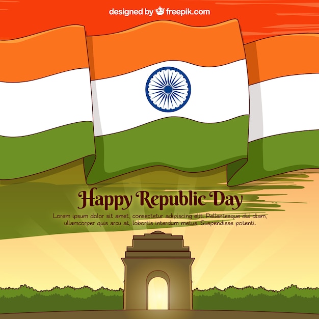 Vector gratuito fondo hecho a mano del día de la república de india