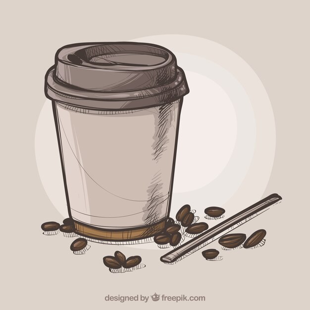 Fondo hecho a mano de taza de café de papel