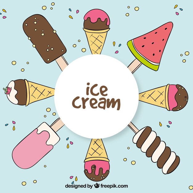 Fondo de helados dibujados a mano 