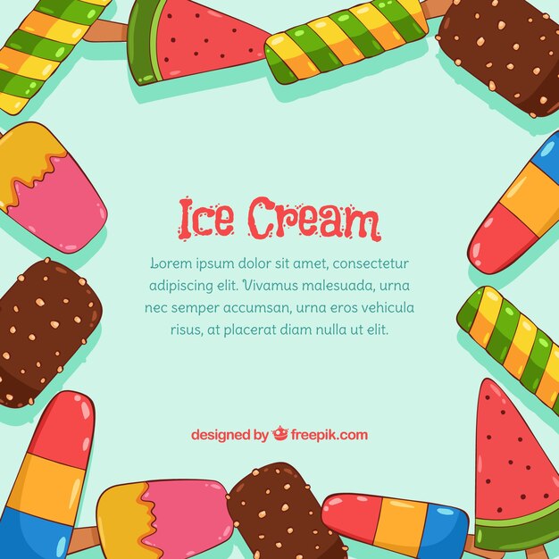Fondo con helados dibujados a mano 