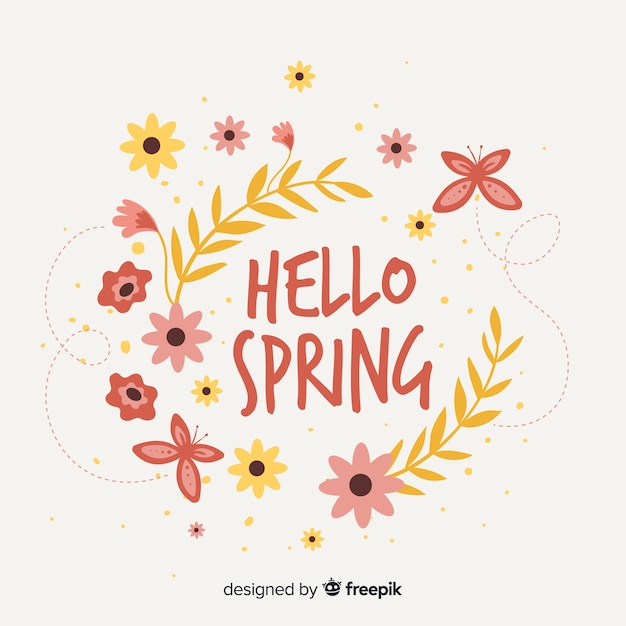 Fondo hello spring dibujado a mano