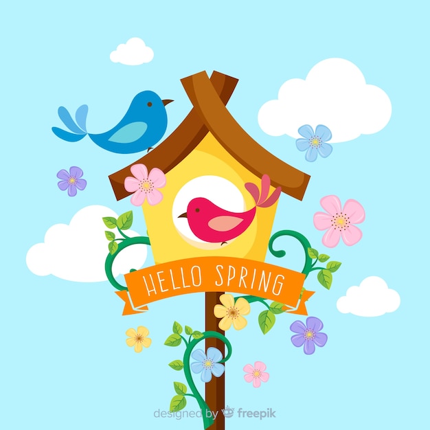 Fondo de hello spring en diseño plano