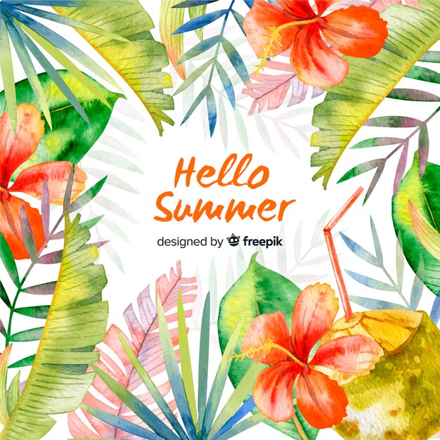 Fondo hello summer en acuarela