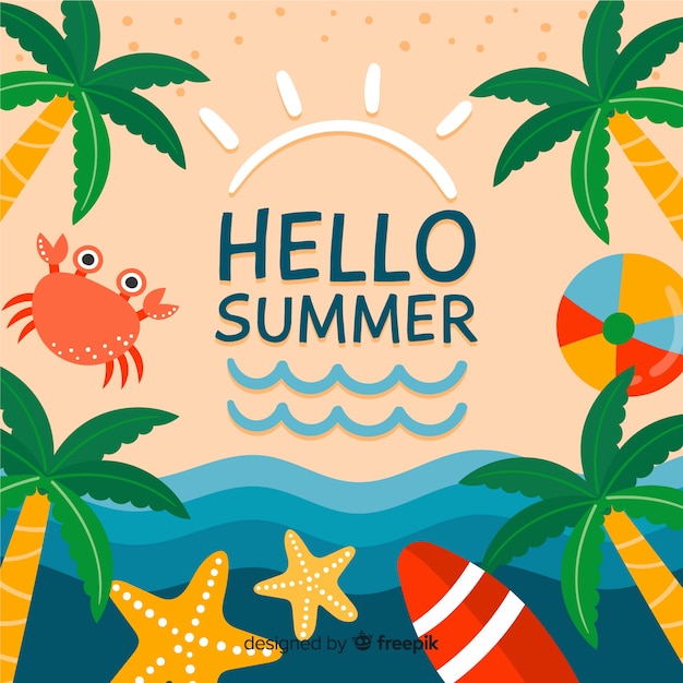 Vector gratuito fondo hello summer dibujado a mano