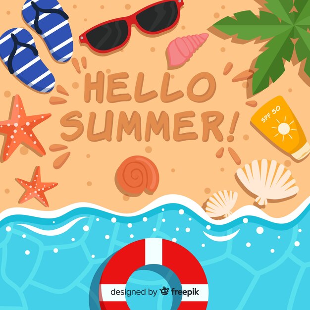 Fondo de hello summer en diseño plano