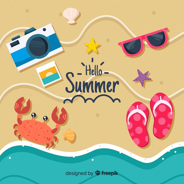 Fondo de hello summer en diseño plano