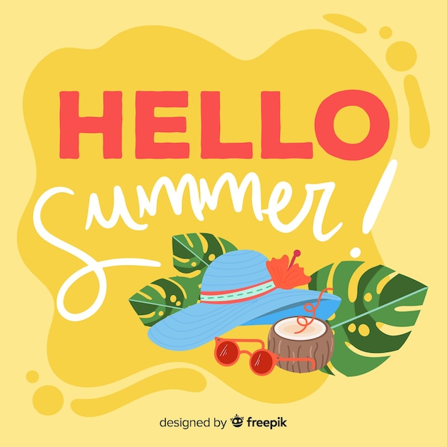 Fondo de hello summer en diseño plano